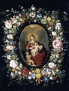 Jan Breughel Virgin and Child with Infant St John in a Garland of Flowers Spain oil painting artist